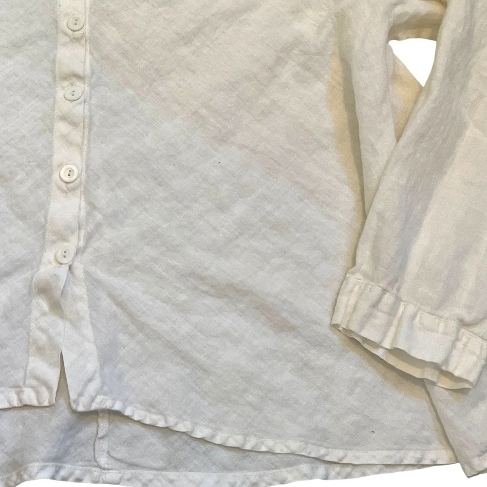 Flax 100% Linen Button Front Top 1G Off White Relaxed Fit Artsy - Picture 3 of 10